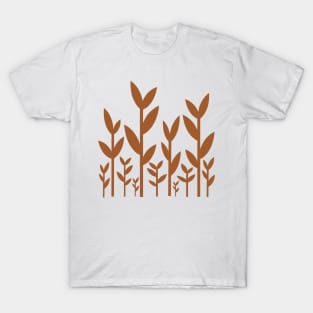 Brown leafy tree plant shoots pattern T-Shirt